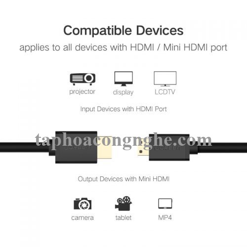 Ugreen 10118 3M màu Đen Cáp chuyển đổi Mini HDMI sang HDMI thuần đồng HD108 30010118